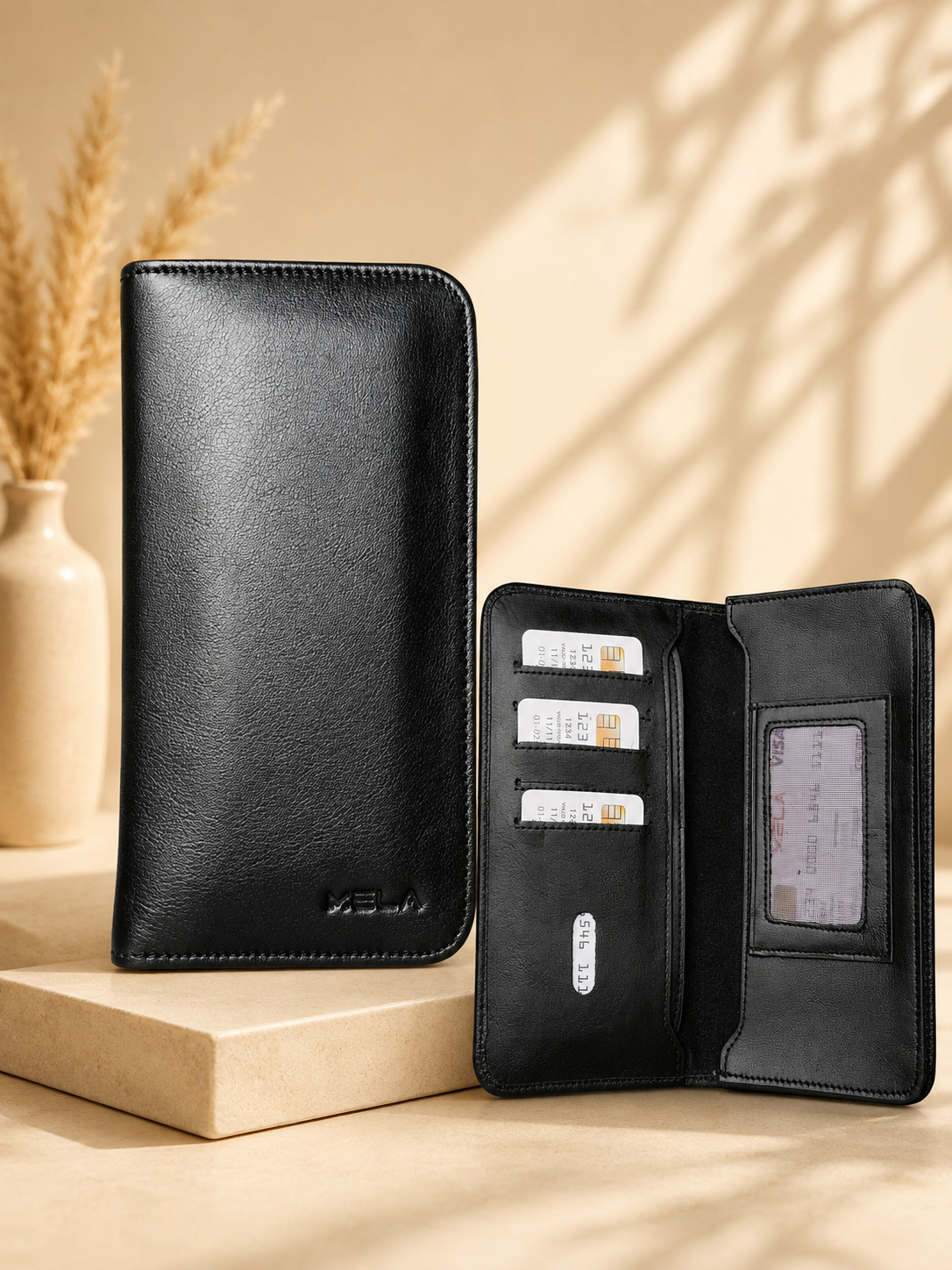 Long black leather wallet