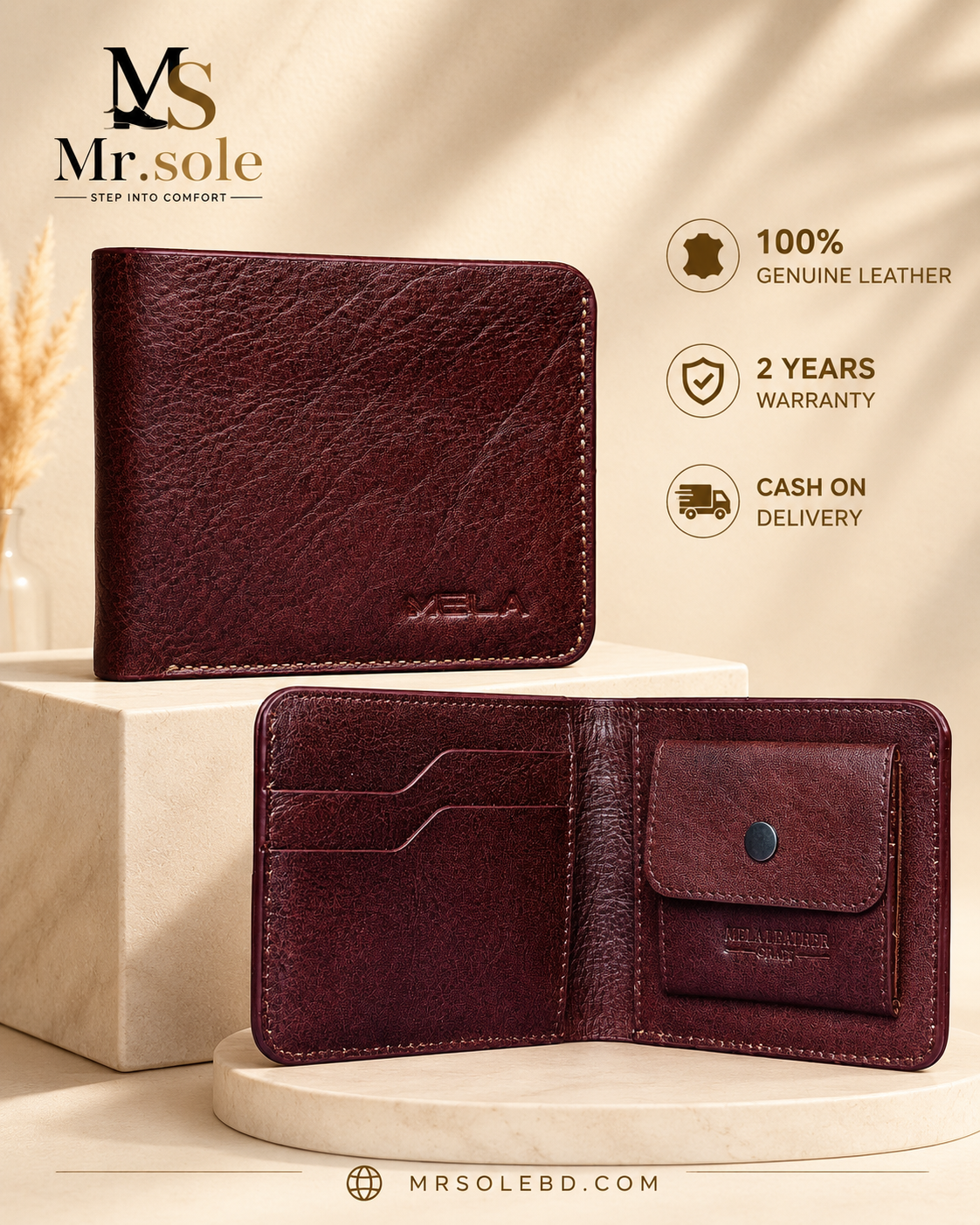 Premium leather wallt chocolate 
